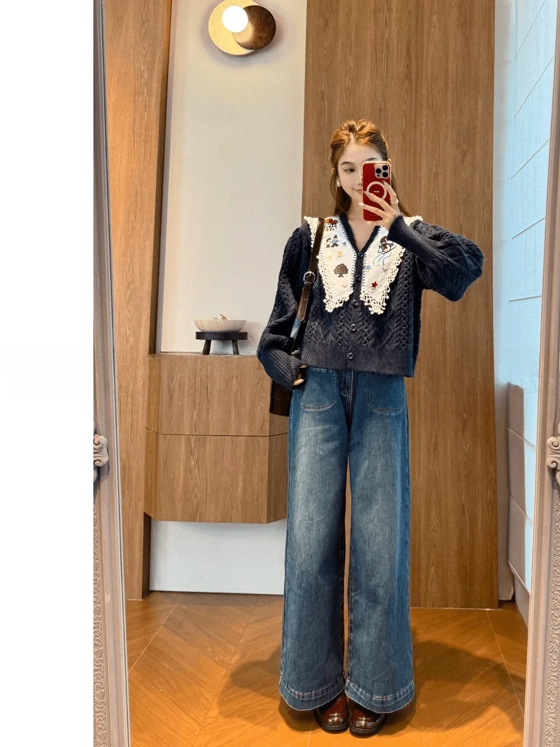 

Korean Style Color Block Knitted Cardigan Trendy Women's Sweater Versatile Outerwear Long Sleeve V Neck Casual Wear