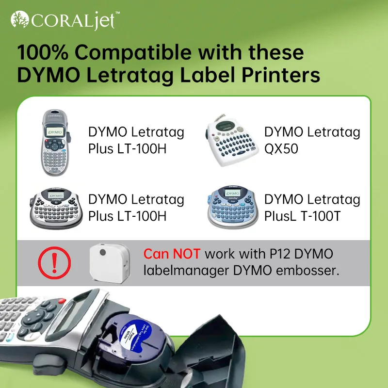 91330 91200 91220 For DYMO LetraTag Tape Paper Refills 12mm x 4m Black On White For LetraTag LT-100T LT-100H QX50 Label Makers