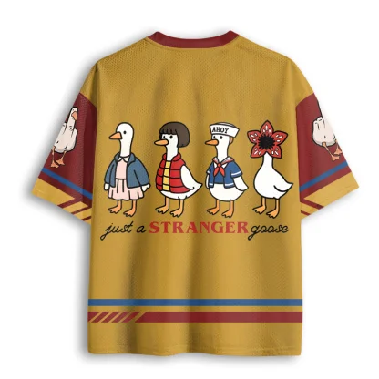 Cute Cartoon Goose Stranger Theme Mesh V Neck Tshirt Men Summer Funny Animal Loose Tee