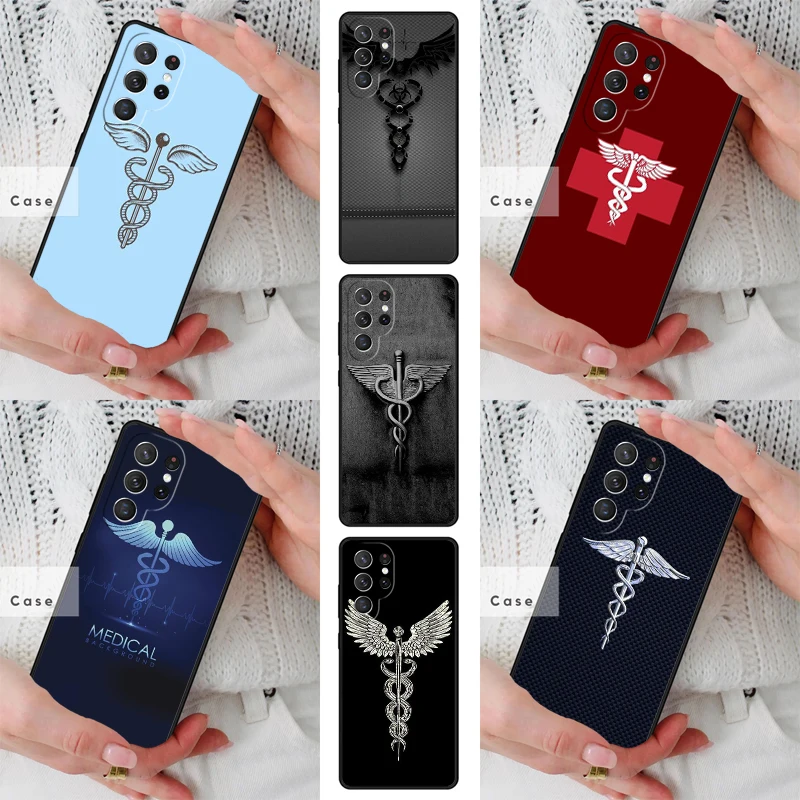 Medical Snakes Nurses Caduceus Flag TPU Phone Case for Samsung Galaxy S26 S25 S24 S23 S22 S21 S20 Note10 Plus FE Ultra Cover