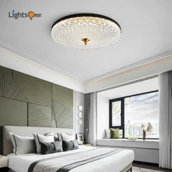 Nordic light luxury all copper bedroom ceiling lamp American simple warm round glass room lamps