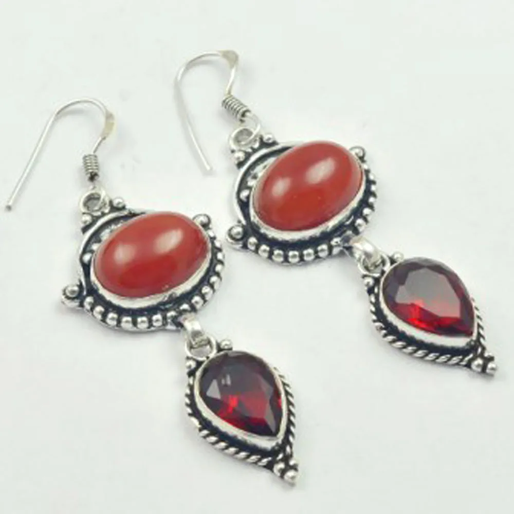 

Carnelian Earrings Silvers Overlay over Copper, USA Size 68mm , E3256