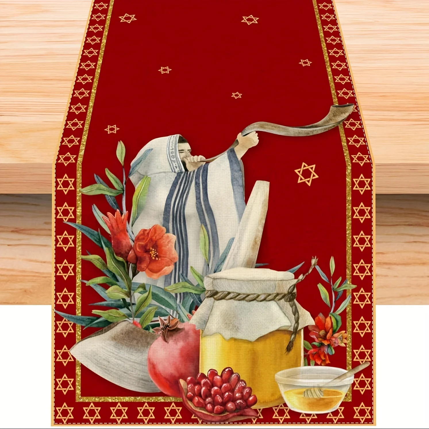 Shana Tova Linen Table Runner Jewish New Year Decorations Rosh Hashanah Honey Pomegranate Table Runners Holiday Home Party Decor
