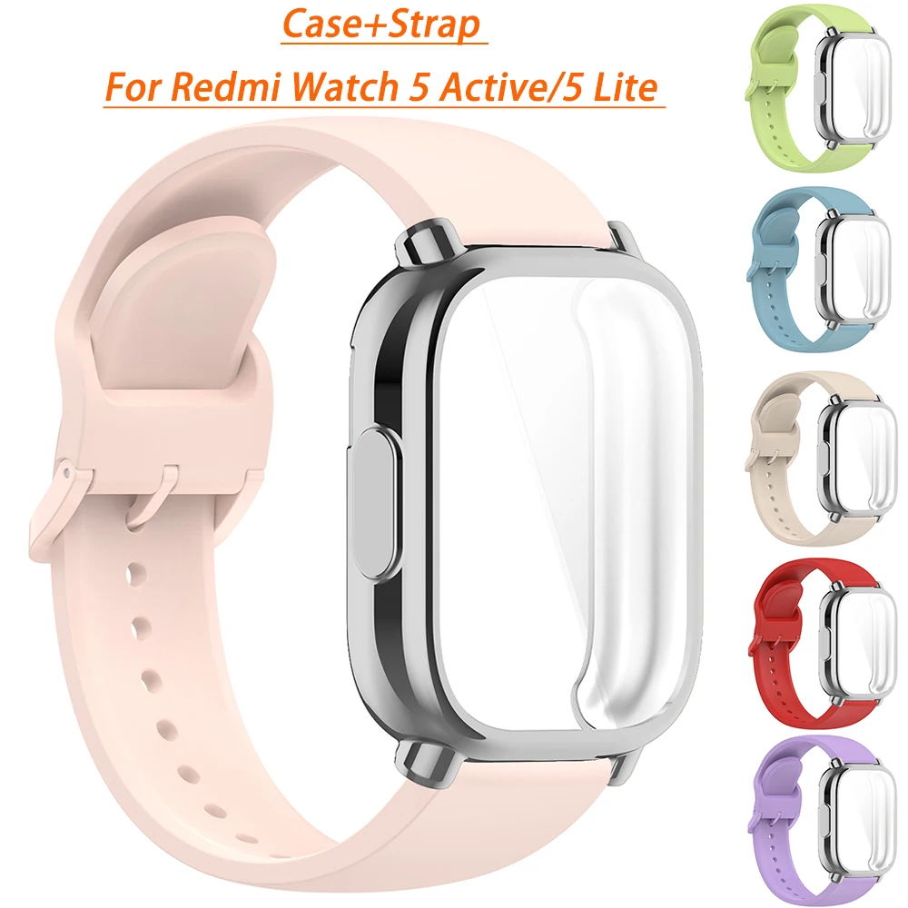 Schutzhülle + Silikonarmband für Xiaomi Redmi Watch 5 Active/5 Lite, vollständiger Bildschirm, TPU-Softshell und atmungsaktives Sportarmband