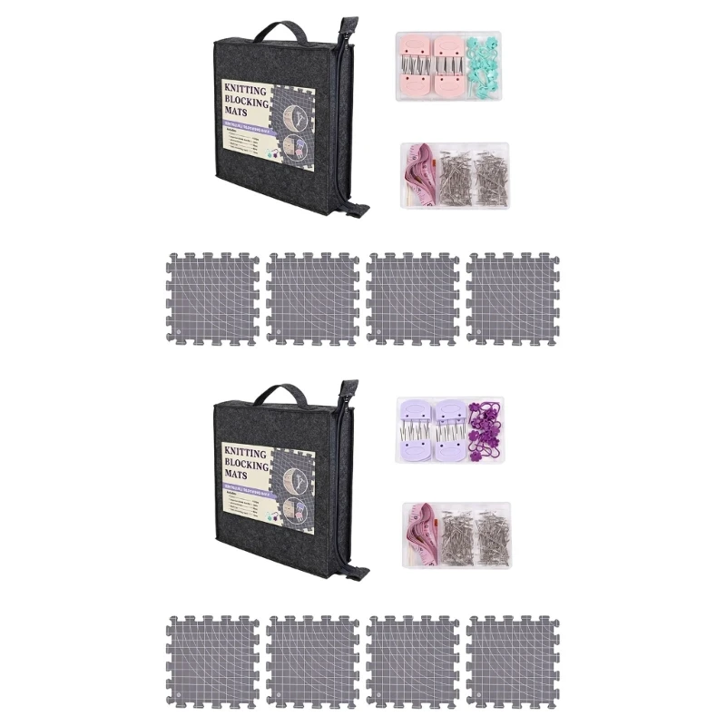 U2JC Knitting Blocking Board Set for Sweaters Scarves Crocheting Projects Includes 4 Connectable Boards, Guide Lines and