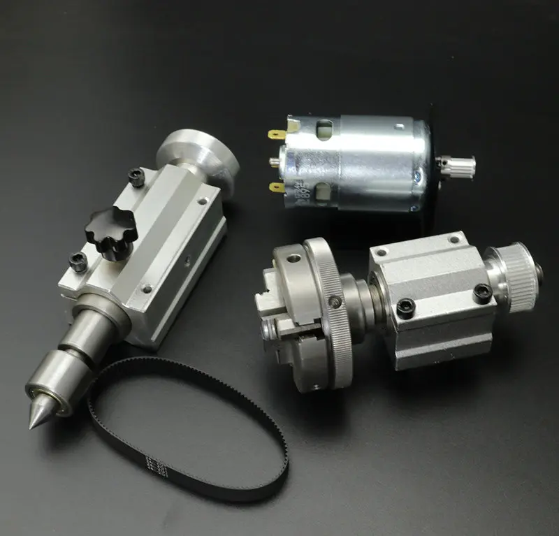 Micro Lathe Spindle Assembly 80mm 4-Jaw Chuck, 65mm 3-Jaw Rotary Chuck for Woodworking Bead Machine Mini Lathe