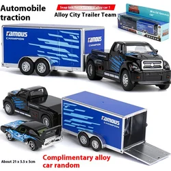 Alloy City Cargo Trailer Model Toy Car with Retro Spring Action, Ideal for Kids Playroom & Outdoor Fun, Miniature Replica