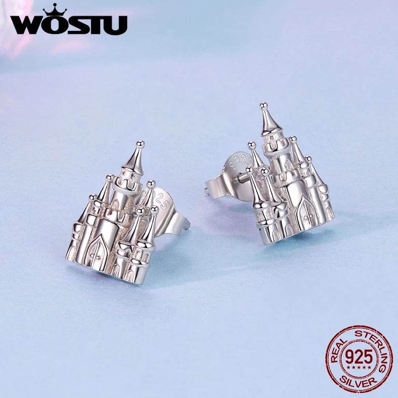 

Женские серьги-гвоздики WOSTU из стерлингового серебра 925 пробы с замком принцессы, изящные ювелирные изделия в стиле сказки, уникальный подарок для девочек