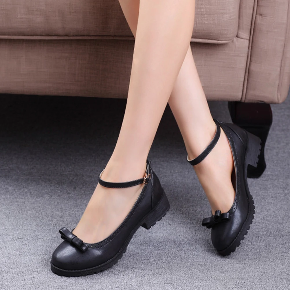 

Elegant Fashion Lady Shoes High Heel S Bowknot Stylish Round Toe Rubber Sole PU Upper Female Footwear Training Shoes