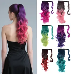 Jeedou-Queue de cheval ronde ondulée, extension synthétique, 45cm, balayage ombré, style bohème