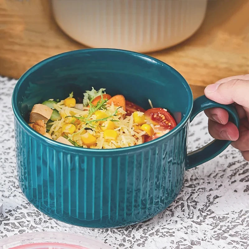 

Ceramic Large-Capacity Mug Fresh-Keeping Noodle Bowl Nordic Minimalist Breakfast Milk Coffee Oatmeal Cup With Lid Espresso