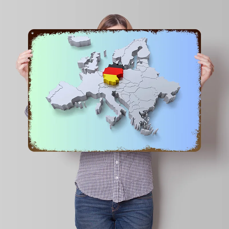 Germany on Europe Map Metal Poster Customized Wall Art Retro Vintage Metal Signs for Man Cave Bedroom Decoration Gaming House