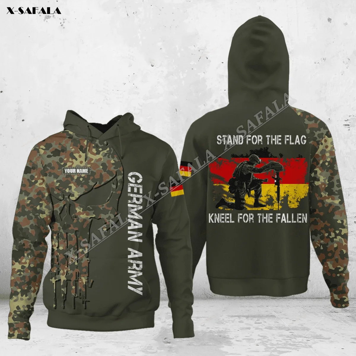 

German Army Stand For Flag Camo Skull 3D Print Spring Autumn Hoodie Men's Outwear Shirt Pullover Hooded Sweatshirt Jersey Casual