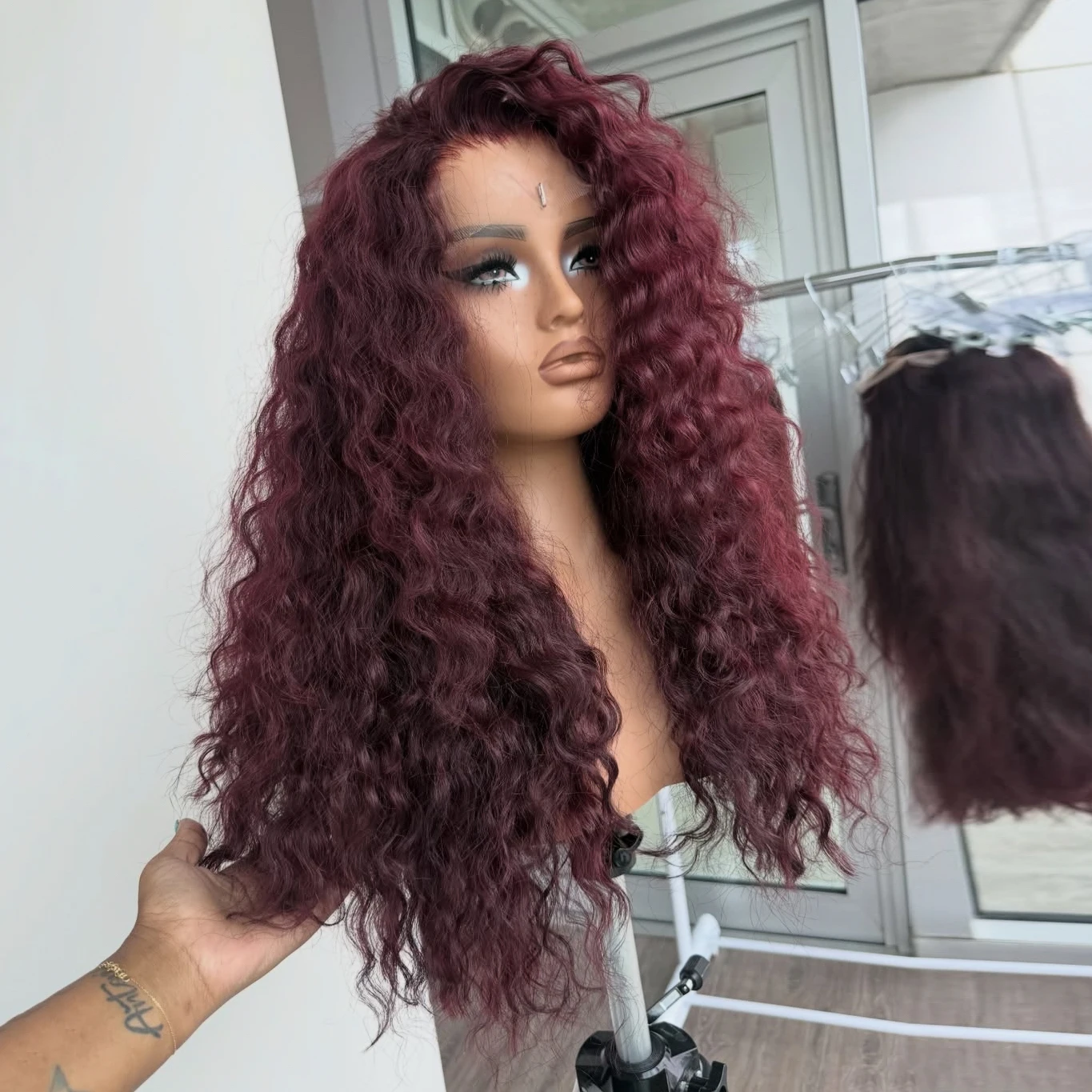 Burgundy Lace Front Wig 13x4 Loose Deep Wave Synthetic Wig Heat Resistant Long Hair Daily Use Natural Hairline Wigs for Women