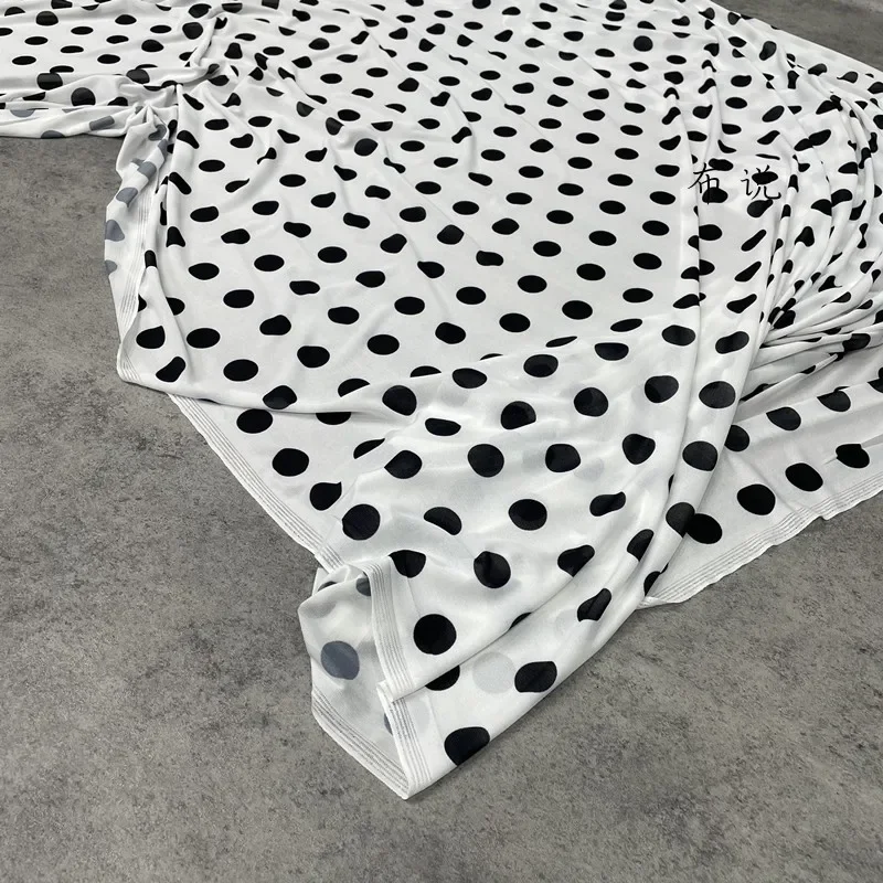 Soft Mesh Fabric High Elasticity Printed Polka Dots 40D Polyester Spandex Smooth Sagging Cloth Diy Apparel Sewing Fabric