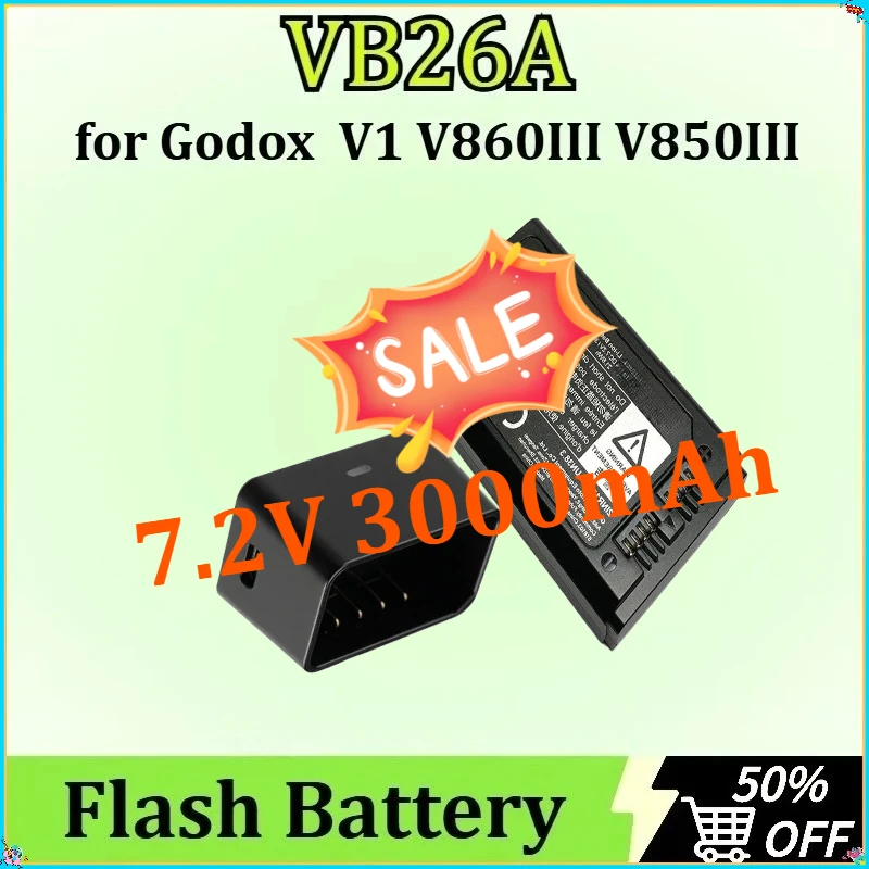 

For Godox V1 V860III V850III New VB26A Replacement Flash Battery High Qualty Battery with Charger Dedicated 7.2V 3000mAh 21.6Wh