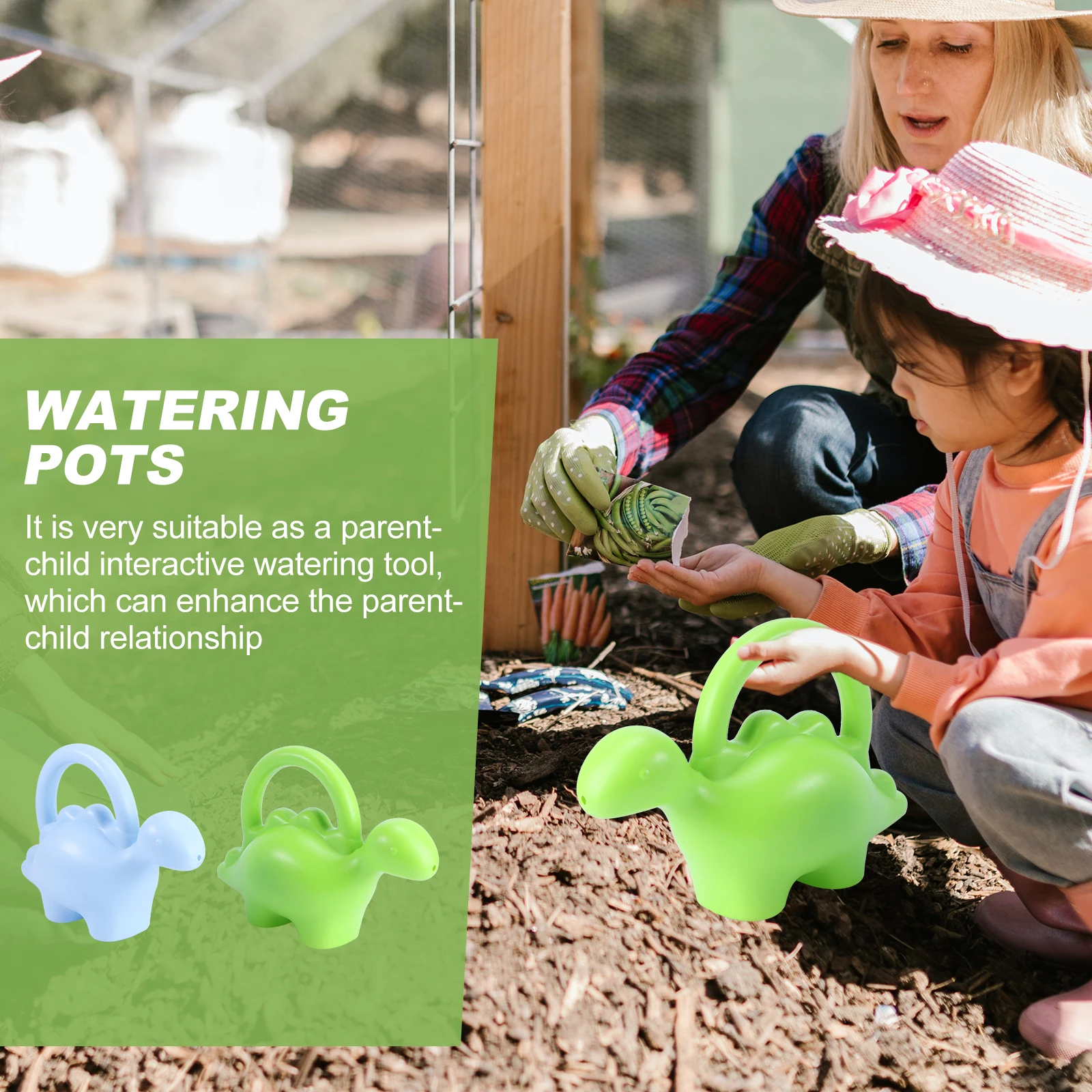 

2pcs Dinosaur Watering Can 1L Children Garden Tool Cartoon Sprinkler Sturdy Material Comfortable Grip Parent Child Interaction
