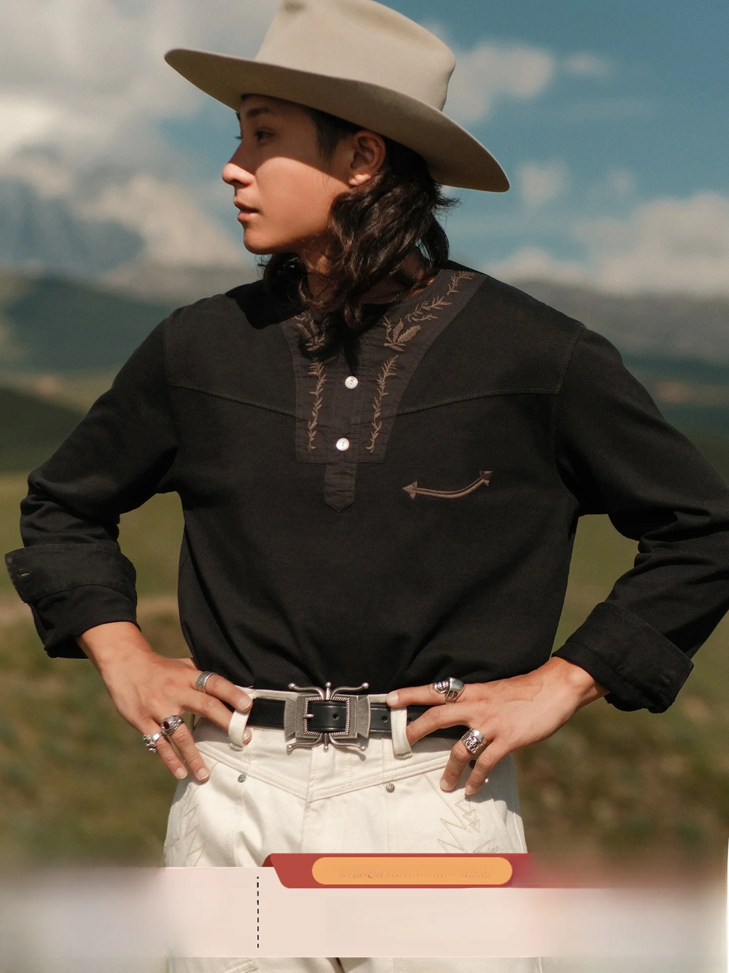 

Футболка Waed Bla Long Sve Poet, вышитая, серия Western, 360 г, узкая ширина, хлопок, чистый молодежный стиль, осенняя одежда