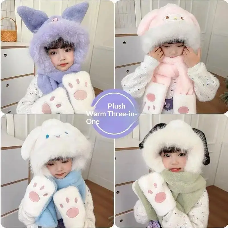 العصرية لطيف الكرتون قبعة وشاح الشتاء الدافئة وشاح قبعة للنساء الفتيات Kawaii سدادات حماية الأذن لينة فروي وشاح قبعة الهدايا