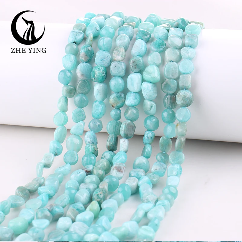 Zhe Ying 100% Amazonite 8-10mm Beads Irregular Natural Gemstone Beads for Bracelet Necklace Making DIY Jewelry Accessories