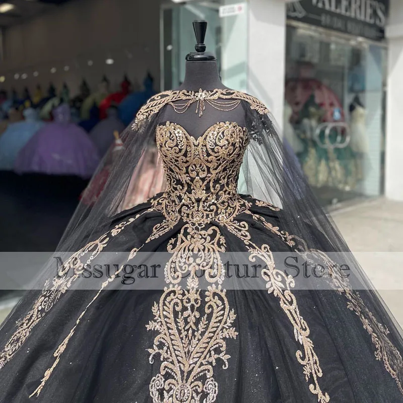 

Luxury Black Ball Gowns Quinceanera Dresses Beading Sequined Appliques Sweetheart Lace Party Princess Skirt Vestidos De Fiesta