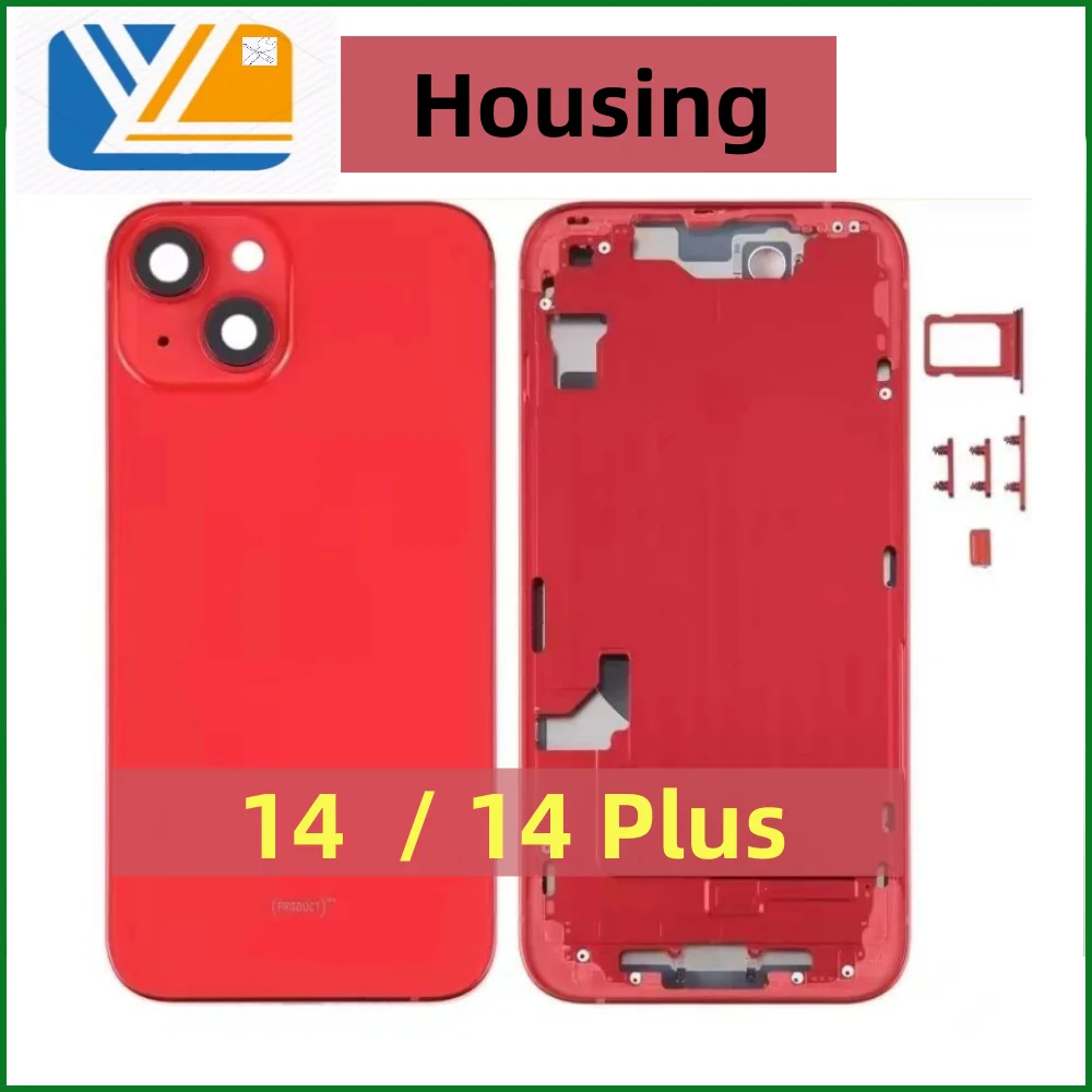 for iPhone 14 14Plus Back Housing Battery Door Glass Cover Back Glass+Middle Frame Chassis+Steel Plate+SimCard Tray+Side Buttons