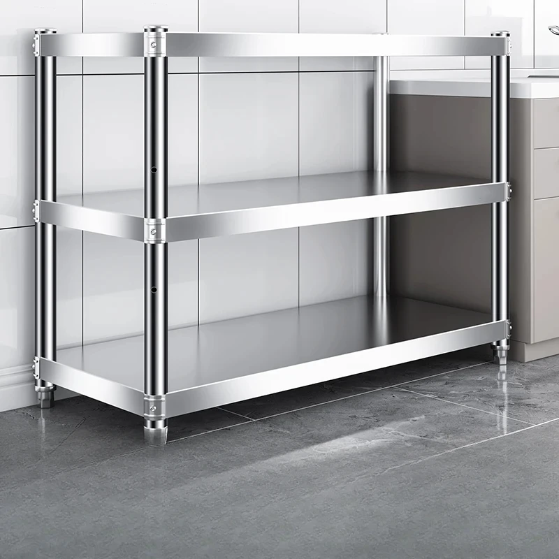 

Kitchen storage rack, 0.5 thick stainless steel rack, multifunctional storage, three-layer stove rack, floor to floor