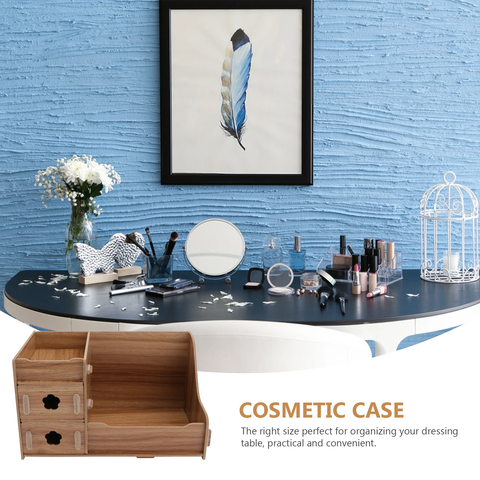 

Wooden Storage Box Pink Desk Organizer Makeup Bins Container Portable Office Compact Size Lightweight Sturdy Structure