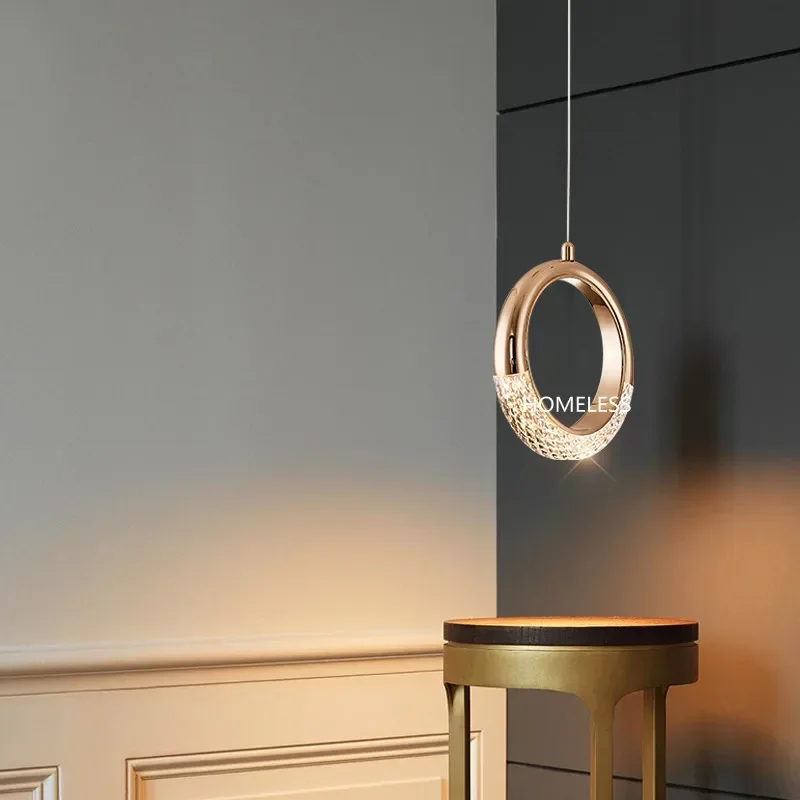 Nordic Light Luxury Circle Three-Head Chandelier Ring Restaurant Long-Line Stairwell Bar Bedside