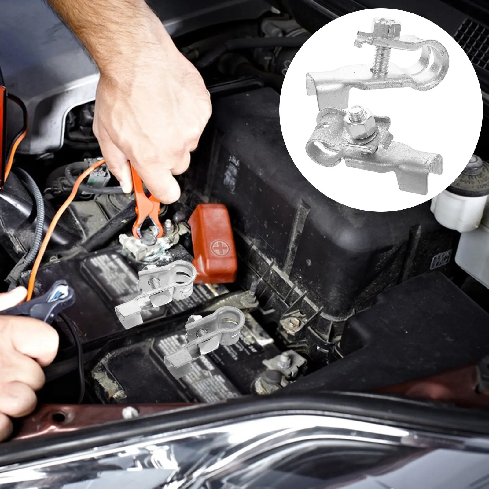 

1 Pair Car Battery Terminal Connectors Clamp Heavy Duty Copper Battery Clamps Positive Negative Terminals for Vehicles Trucks