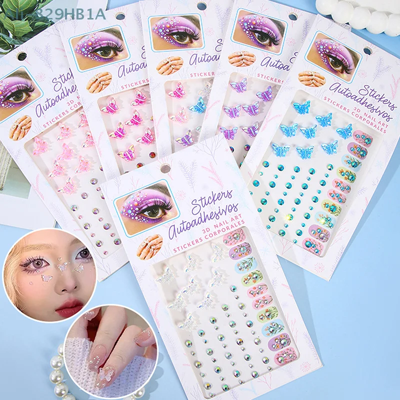 1Sheet Colorful Butterfly Face Decoration Diamond Sticker Nail Drill Gemstone Stickers Stage Eye Drill Stickers Pearl Sticke