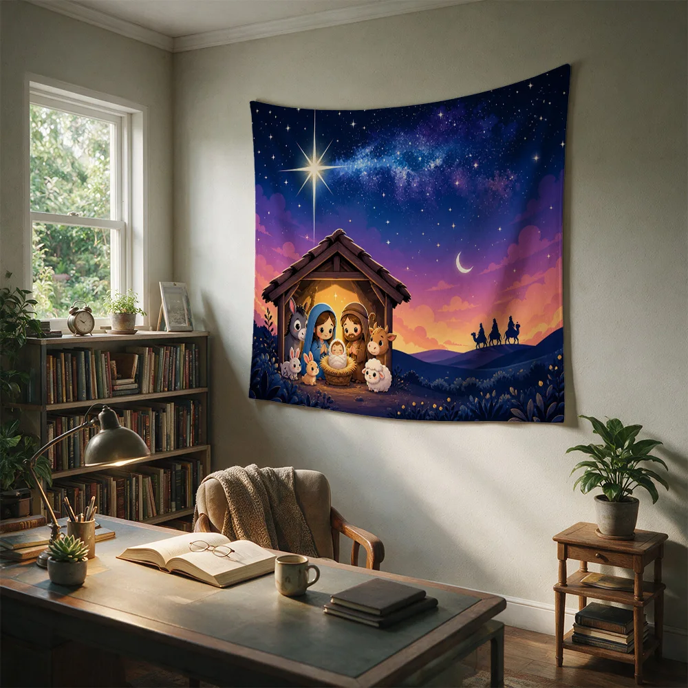 Nursery Wall Hanging Galaxy Stars Forest Animals Family Constellation Boho Nursery Decor Tapestry