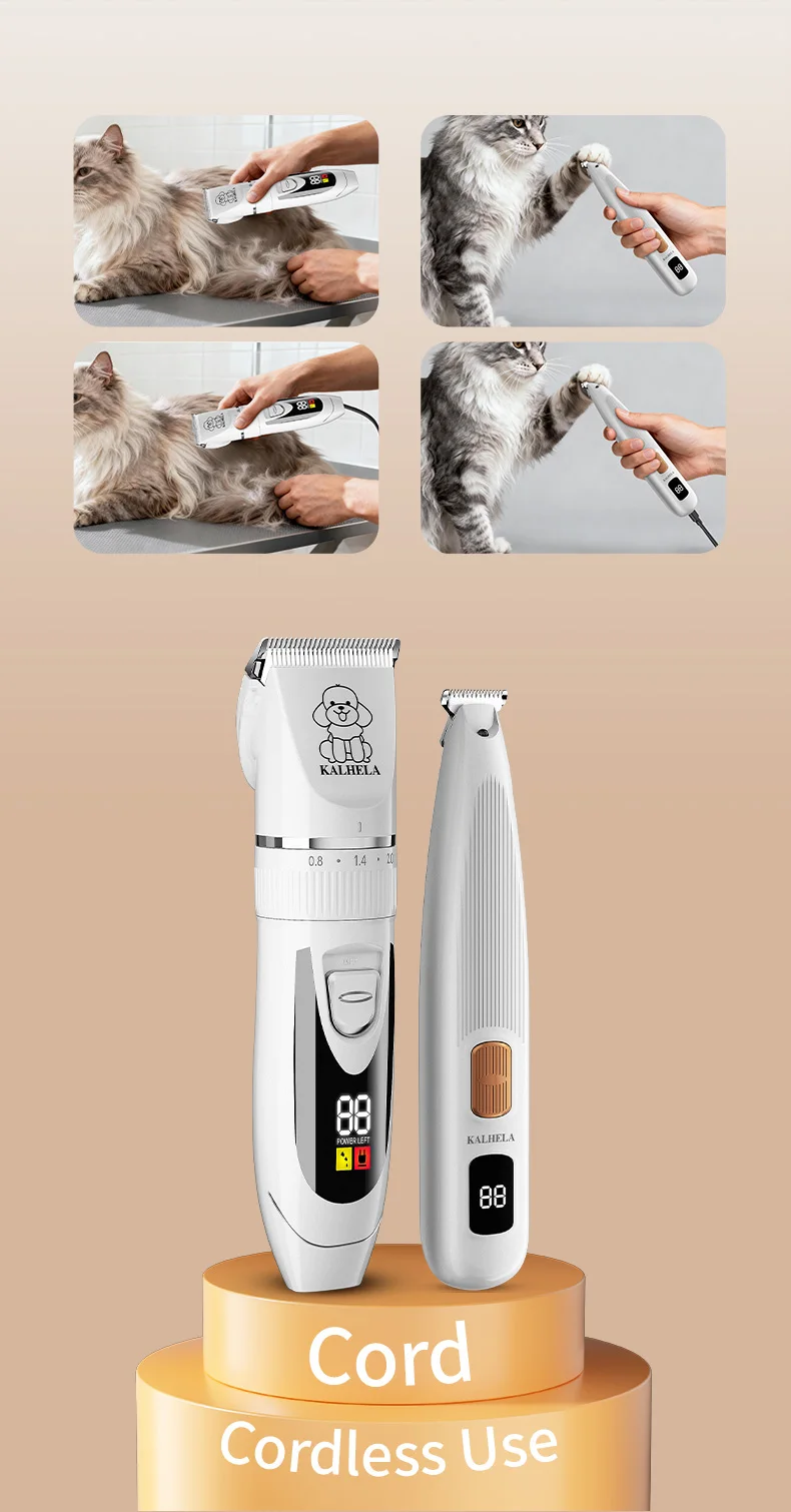 Wiederaufladbares Kabelloses Tierpflege-Set - Elektrisches Haarschneidegerät für Hunde und Katzen mit Hauptschneider und Digitalem Pfotentrimmer – Detail 6
