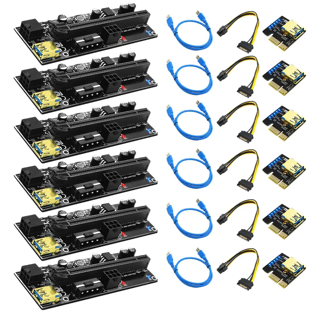 

New Version 009S Plus PCI-E 1X to 16X USB3.0 60cm SATA3.0 Graphics Riser Card with Blue Flash LED for BTC Miner(6 Pcs)