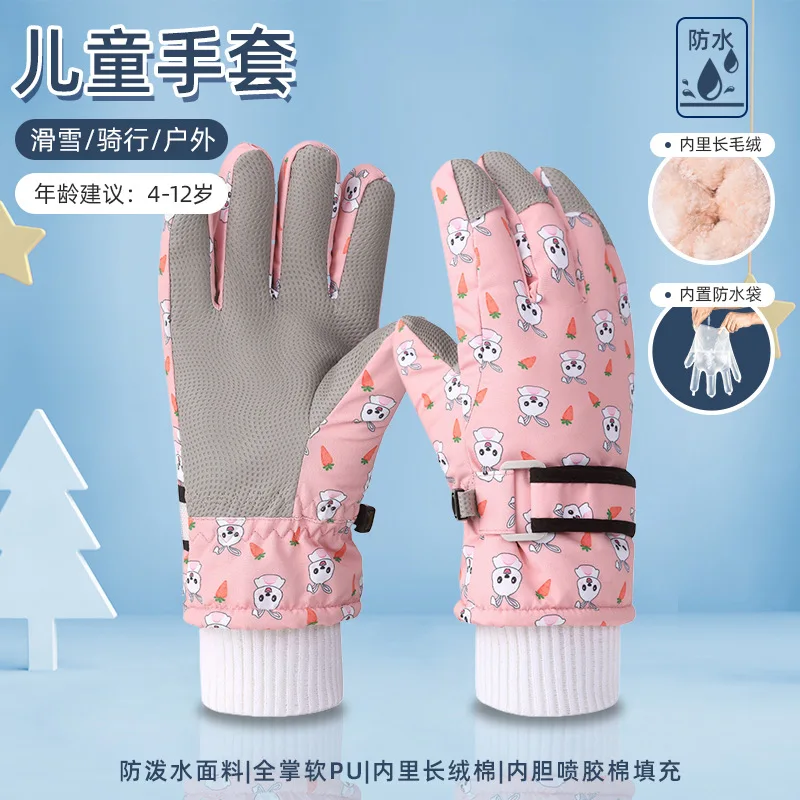 Winter Warme Ski Handschuhe Für Kinder Cartoon Graffiti Plüsch Touchscreen Handschuhe Radfahren Reiten Wasserdichte Fäustlinge Ski Zubehör