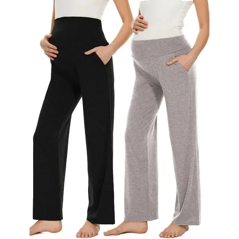 سراويل بالازو للأمهات مع جيوب - سراويل زبدانية ناعمة واسعة الساق للحمل، ملابس يومية، الثلج، الحمل، الحمل