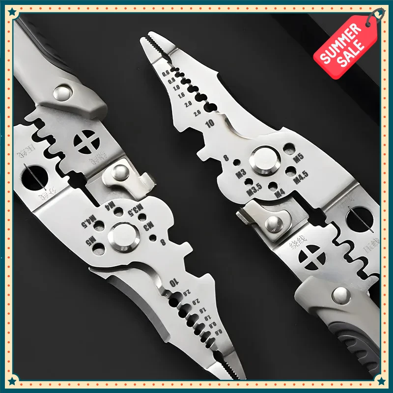 New 8.5-inch Multi-Function Industrial Wire Stripper Heavy-Duty Stainless Steel Electrician Pliers with Ergonomic Handle