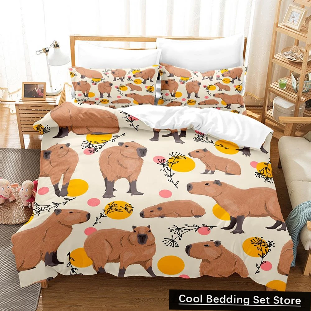 2023 Zestaw pościeli Kawaii Capybaras Single Twin Full Queen King Size Zestaw pościeli Aldult Kid Bedroom Zestawy poszewek na kołdrę 3D