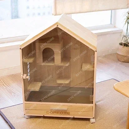 A  Cat cage cabinet, solid wood, honey bag glider rabbit cage personality