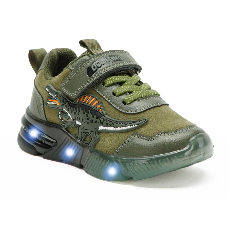 EXDINO Kleine Kinder Frühling Herbst LED Spinosaurus Leuchten Schuhe Kinder Dinosaurier Jungen Blinkende Outdoor Casual Sport Turnschuhe