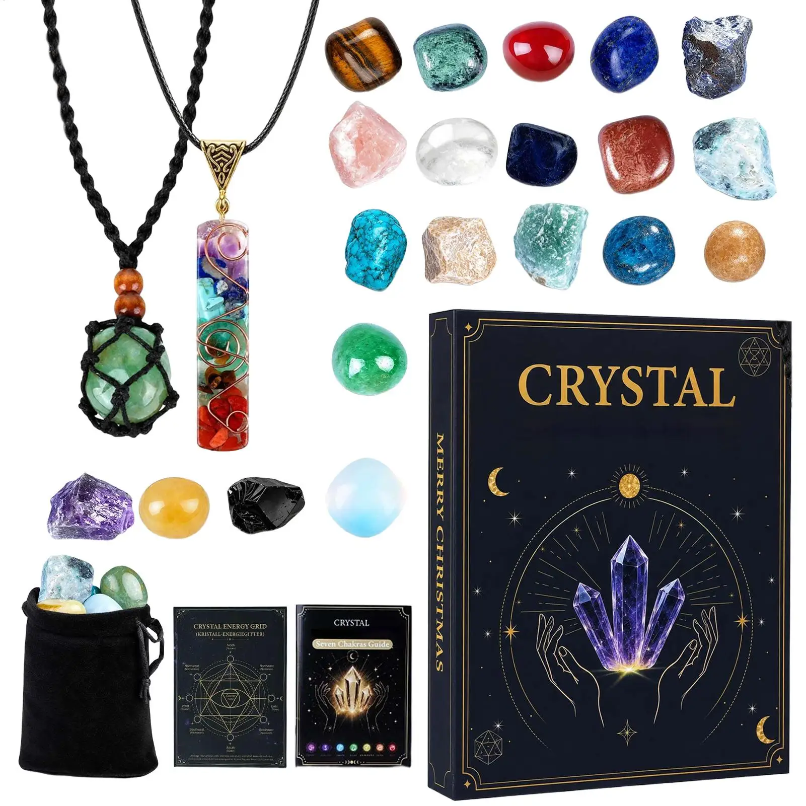 24 Days Christmas Countdown Minerals Collection with Guide Card Holiday Navidad Countdown for Adults Women Men Kids Gifts