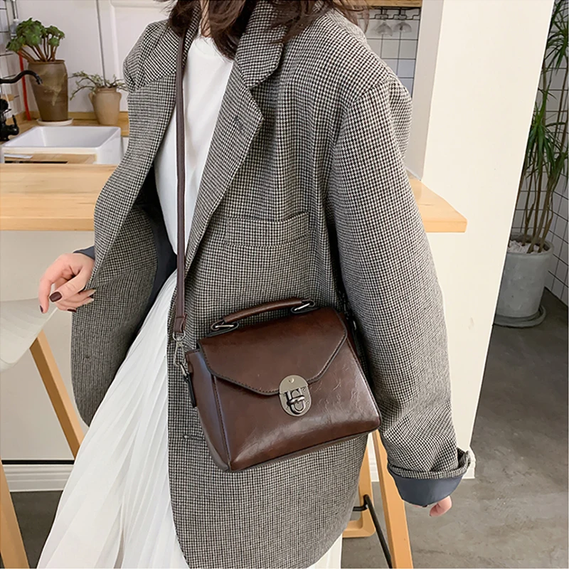 Kleine Quadratische Taschen Für Frauen Mode Einfarbig Designer Umhängetasche Umhängetasche Vintage PU Leder Handtaschen Weiblichen Beutel Bolsa – Detail 7