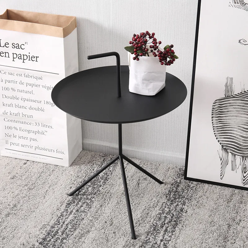 Nordic small coffee table wrought iron metal corner table Danish simple modern mobile sofa portable