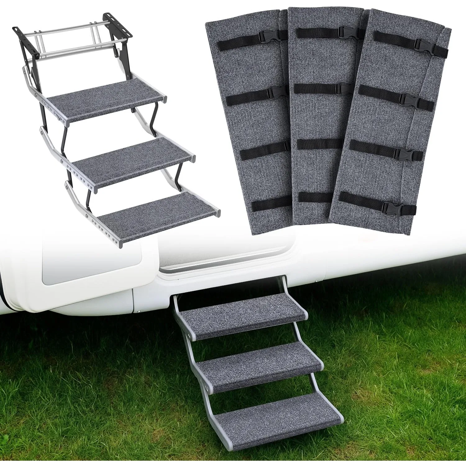 

Nilight RV Step Covers 22" Adjustable Wrap Around Carpet with Snap Fasteners for 8-11" Camper Steps Electrical Manual RV Stairs