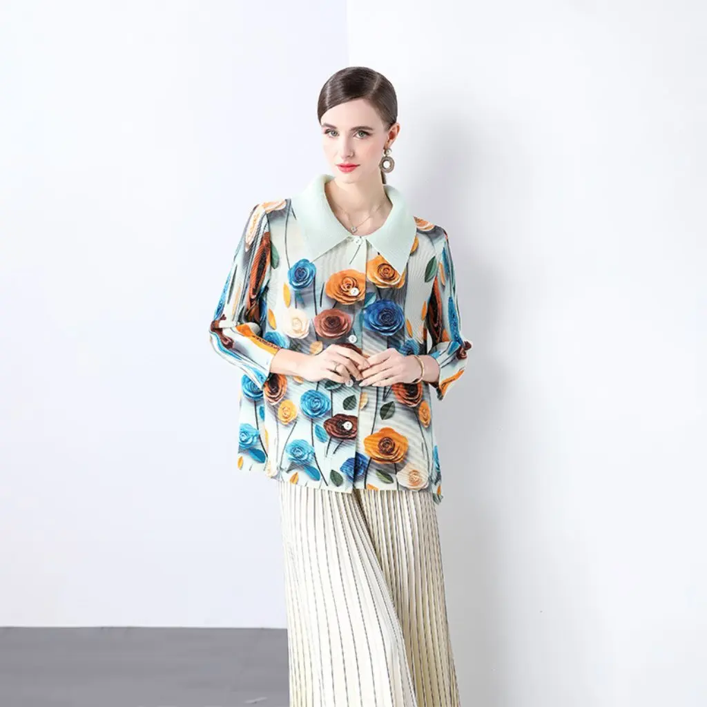 

Женский плиссированный топ в виде розы в западном стиле, свободный крой, универсальный весенний новый топ с рукавами «долман», уменьшающий возраст