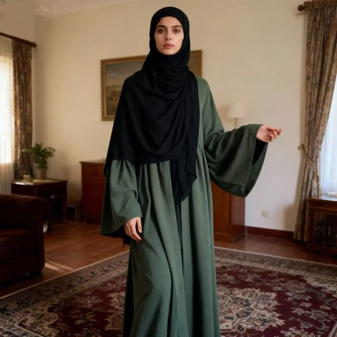 

Дубай с расклешенными рукавами и открытой передней частью Абая для мусульманских женщин Скромное длинное платье для Ближнего Востока Турция Кафтан Джалабия Исламское платье макси