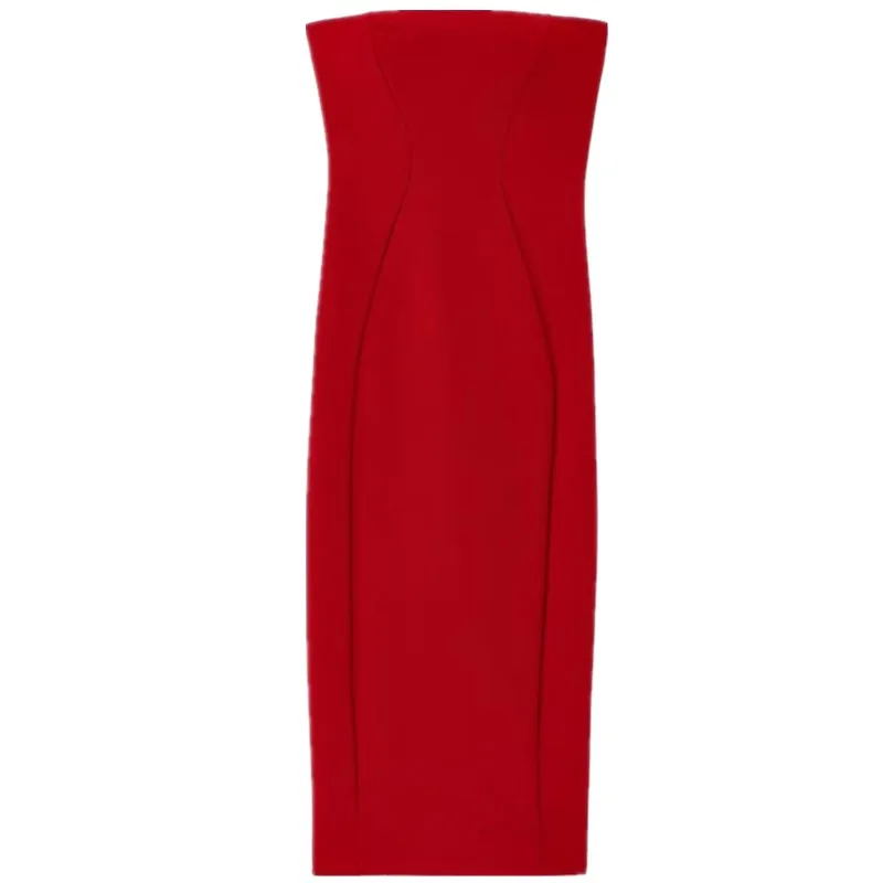 صيف 2025 وصول جديد فستان نسائي ضيق بدون أكمام منتصف الطول من قماش الشاش بتصميم تنورة أنبوبية، موضة الصيف لفستان السيدات #4