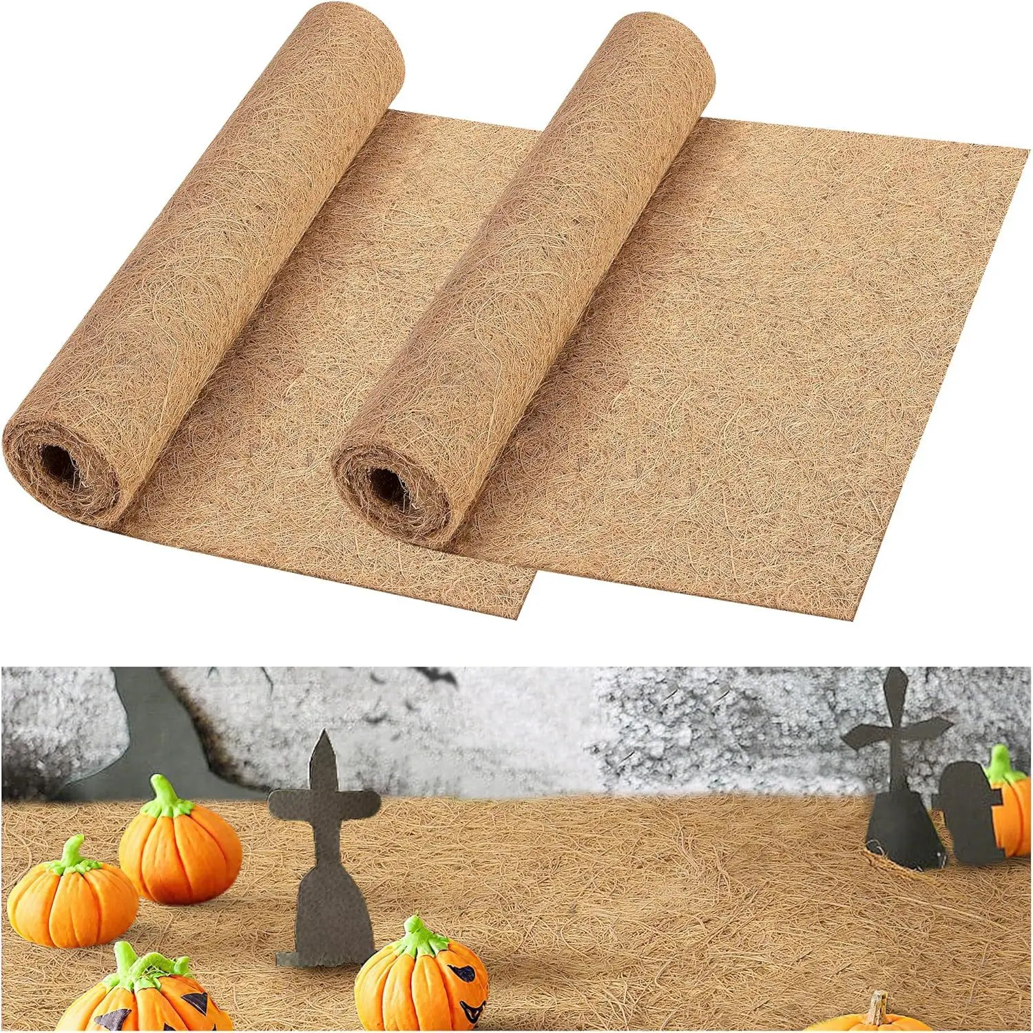 

Halloween Village Scene Decor】100x40cm Natural Coconut Fiber Haunted House Decorations, Tabletop, Party, Holiday Decor