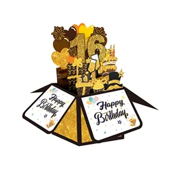 1PC, 18/30/40/50th Happy Birthday Pop-up Tape Note and Envelope 3D Pop-up Birthday Cards, Small Business Supplies
