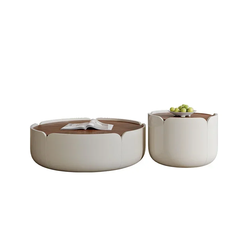 walnut pattern, cream wind petal coffee table Italian style, minimalist small apartment, living room home, simple and modern